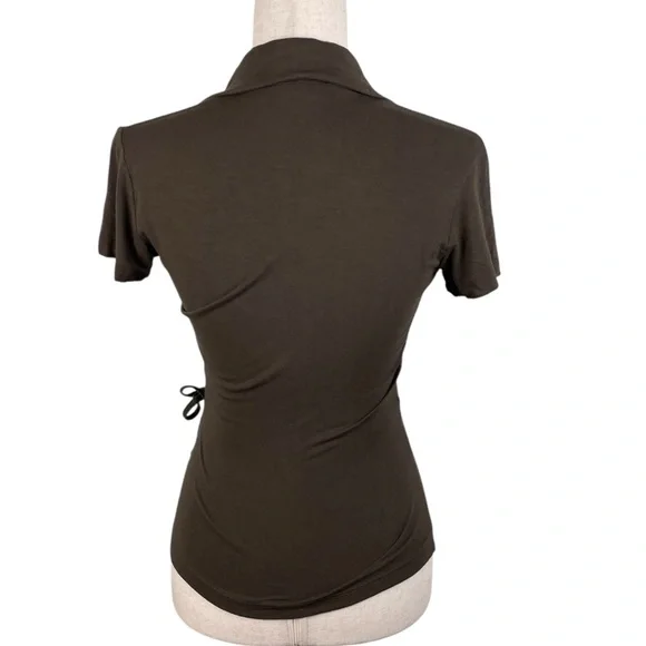 Vintage Y2K Rampage Brown Wrap Front Collared Tee Short Sleeves Size Small Fairy - Picture 2 of 9